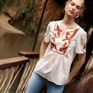 Madewell White Embroidered Floral Blouse